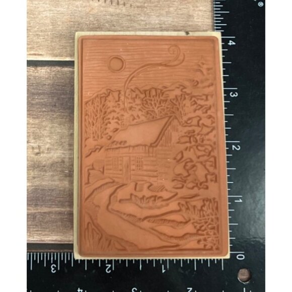 HTF 2014 INKADINKADO 60-01005 SNOWY CABIN SCENE WOOD MOUNTED RUBBER STAMP WINTER - Picture 5 of 5